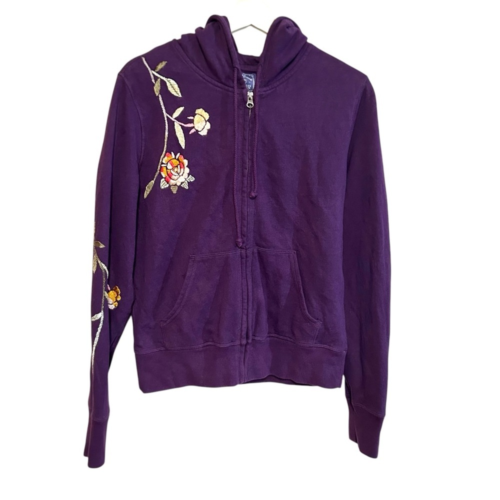 Y2K Lucky brand L zip up hoodie floral embroidered sweatshirt boho hippie 00s - Picture 14 of 16